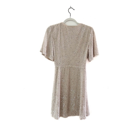 SHE + SKY Sequined Short Sleeve Wrap Dress - Size Small - Light Gold - Picture 3 of 6